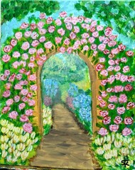 Original Contemporary 11×14 Rose Garden Arch Acrylic Canvas Impressionist Art