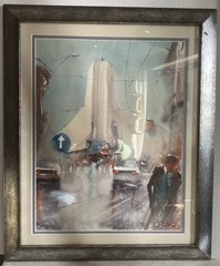 An Original Watercolor Painting NYC Scene Signed 13.5”x18 Framed 19”x23”