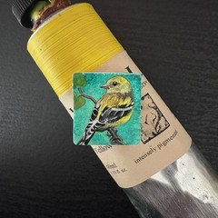 Goldfinch Finch Bird Art Miniature Oil Painting Original Scrabble Tile OOAK