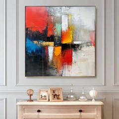 Abstract Wall Art Handmade Oil Painting On Canvas Living Room Red city 31in