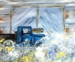 Vintage Blue Truck Painting 16×20 Original Farmhouse Rustic Wall Art Decor