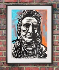 Striking Native American Portrait – Acrylic Painting On 16×12″ Stretched Canvas