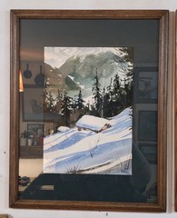 Snowed In Cabin Original Watercolor Painting Signed Framed 17″x21″