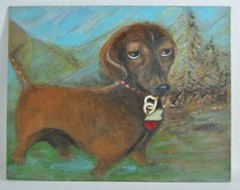 Original Acrylic on Canvas Board Dachshund Dog in the Woods Framed 11″ by 14″