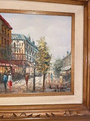 French Artist Henry Rogers oil painting on Board, Paris Street Scene, signed