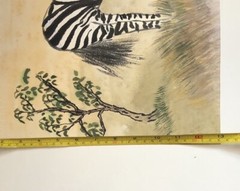Original Sumi Ink Watercolor Zebra Painting Unframed Signed Dorothy Weber VTG