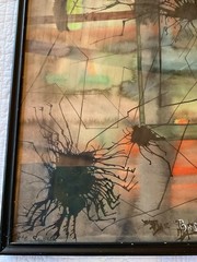 Vintage abstract PAINTING original watercolor the Basement creepy spiders