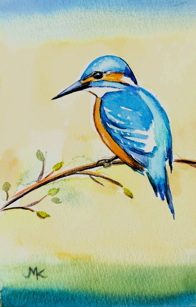 Blue Kingfisher Bird ORIGINAL Watercolour Bird Painting 4″x6 „