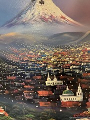 Gonzalo Endara Crow STYLE Painting~Surrealist Mountainside Town~By Perez 22×30