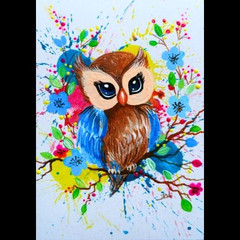 ACEO Original Bird Owl Acrylic Animal Nature Mini Pop Art Hand Painting NEW OOAK