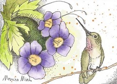 ACEO Limited Edition – Hummingbird with flowers print of Original watercolor