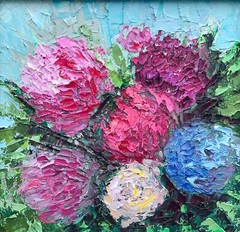 Pink flowers oil Original painting Botanical artwork