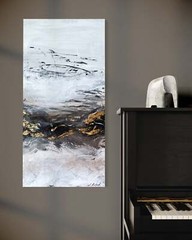 Original Black White 24 Carat Gold Leaf Painting Abstract Modern Transitional