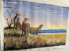 Oil Painting of Cheetahs on African Landscape 20×30 Vivid Colors Wild Animal