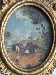 Lot of 3 Oil on Copper Miniature Oval Paintings Muriel Halstead 2 Gold Frames