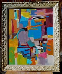 Abstract Expressionist Painting Mid Century Style Modernist After