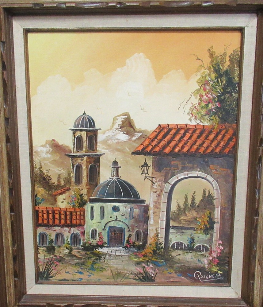 PALENCIA MEXICAN MISSION VILLA ORIGINAL OIL ON CANVAS LANDSCAPE PAINTING