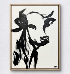 Laeknapes Abstract Art 12X16 Canvas Expressionist Home Decor Monochromatic Cow