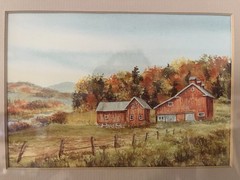 Herkimer Fall Barn Painting By Jeanne Dupre – Signed Framed & Matted 12.5”x10.5”