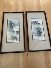 Two Dickens Chang Original Chinese Watercolors, Framed Signed 20 3/4 X 11 Frame