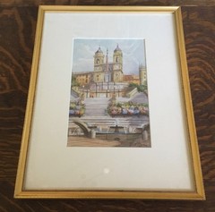 Vintage Scenic Church in Rome Original Watercolor by D. Pigra Size 13×10