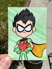 Original ACEO Robin Painting by Alannah Dyer- Mini Art 2.5×3.5 in. Teen Titans