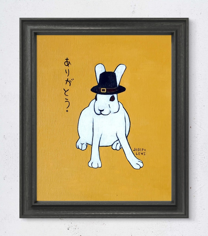 Original Minimalist Art 8×10 Pilgrim Rabbit Acrylic Painting Canvas Panel