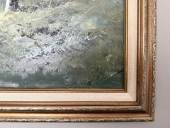 Large VTG Landscape Oil Painting Mill Bridge River Signed H Wilson 53×29