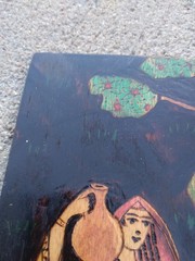 Vintage Painting On Wood Original Hand Painted Women Walking with Water