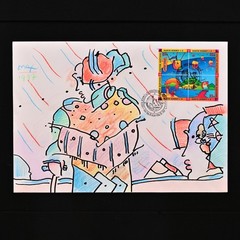 PETER MAX Original Vintage Signed Mixed Media Lady Profile Illustration Painting
