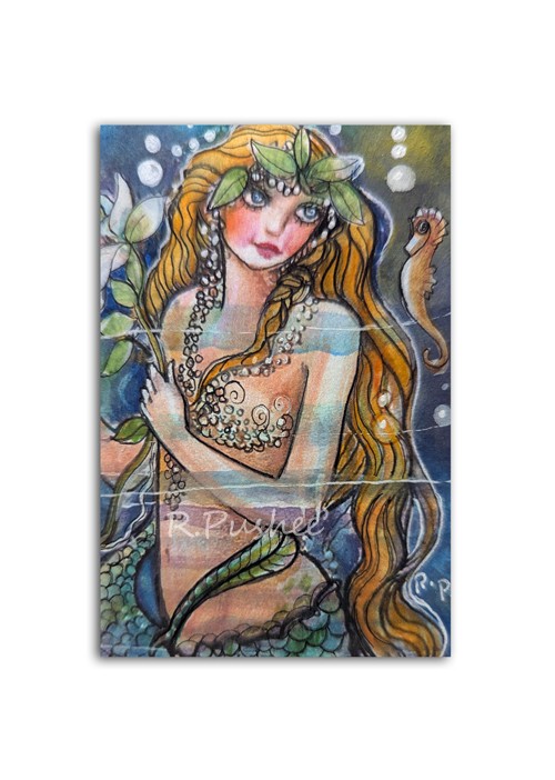 Mermaid with Flower..seahorse.. ACEO ORIGINAL ILLUSTRATION ART