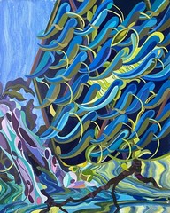 Abstract painting birds botany stream currents ACRYLIC ON PANEL 16 x 20