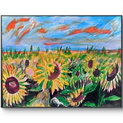 Sunflowers Field Modern Original Signed Canvas Wall Art Acrylic 11×14 BACH