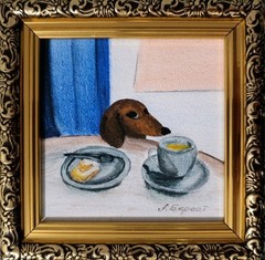 ORIGINAL Oil Painting Dog Animal Pet Miniature Contemporary Wall art Handmade