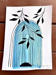 Original Blue Boho Branches Painting by Alannah Dyer- Art 9×12 in. Modern House