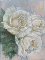 Beautiful Floral Oil Original Painting “White Roses” Handmade 12×16 inches