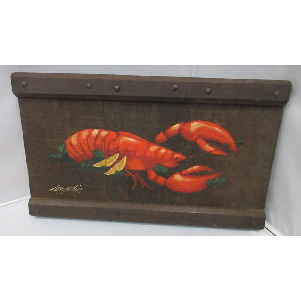 Vintage Artist Joyce Langelier Lobster Seafood Restaurant Wood Board Wall Mount