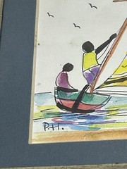 P. Henri Jamaican Souvenir Watercolor Framed And Signed Painting 4.75”x4.75”