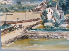 Antique 1924 Reginald Marsh Adamsville Little Compton Landscape W/C Painting