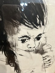 ISRAELI ART MOSHE GAT WATERCOLOR MOTHER And CHILD Original