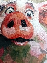 Pig Oil Painting Original Signed Framed Art Mini Animal Artwork 4×4