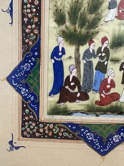 Moghul Persian Gouache Art: Scene Of Women Under A Tent And On Horseback
