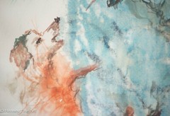Beautiful Mid Century Modernist Jewish Painting by P Baruch Figures Cats & Dogs