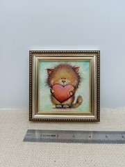 Original oil painting framed portrait art Cats 4×4 inches