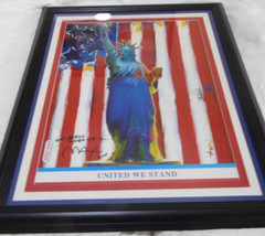 PETER MAX SIGNED UNITED WE STAND ACRYLIC ON LITHOGRAPH MIXED MEDIA PAINTING 2001
