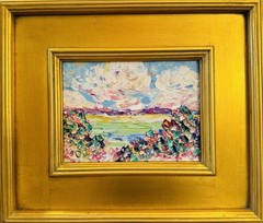 KADLIC Abstract Landscape Impasto Oil Painting Gold Gilt Frame Fine Art 14”