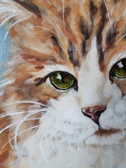 Cat Painting Pet Original Art Cat Eyes Oil Artwork 12 by 9 Animal Art.