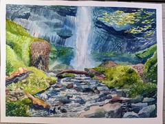 Original Watercolor Painting 12″x 9″ Waterfall