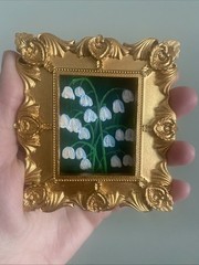 Lily Of The Valley Flowers Original Painting ,miniature,small,gold,framed