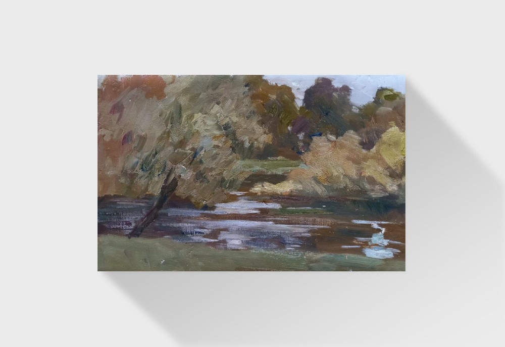 Oil painting Near river Ukrainian painter canvas original landscape decor art